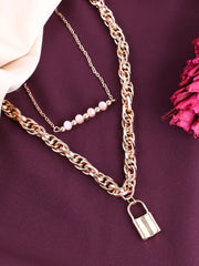 Gold-Plated And Lock Shaped Layered Necklace