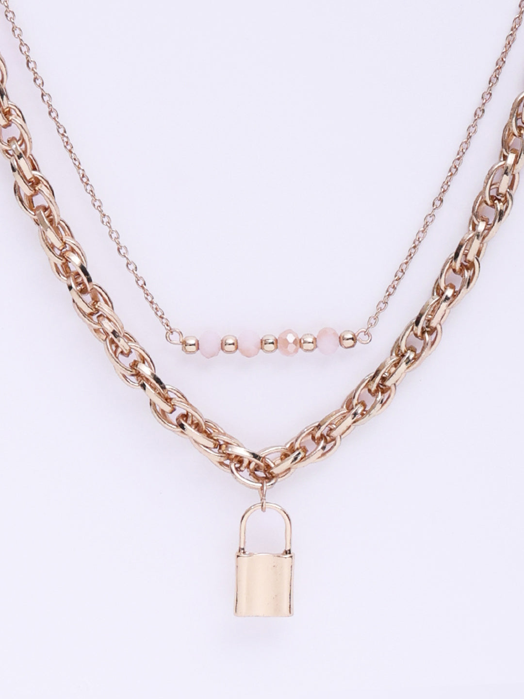 Gold-Plated And Lock Shaped Layered Necklace