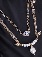 Gold-Plated Evil Eye Stone Studded Layered Chain Necklace