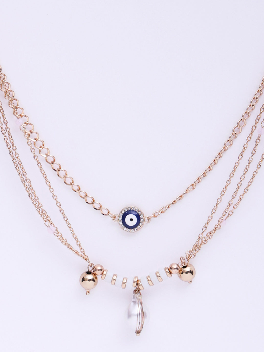 Gold-Plated Evil Eye Stone Studded Layered Chain Necklace