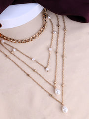 Gold-Plated Chain With Beaded Layered Necklace