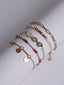 Women Set of 5 Gold-Plated & Red Charm Bracelets