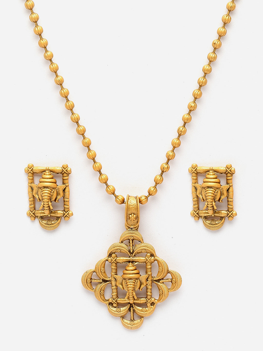Gold-Plated CZ-Studded Ganesh Shaped Pendant With Chain