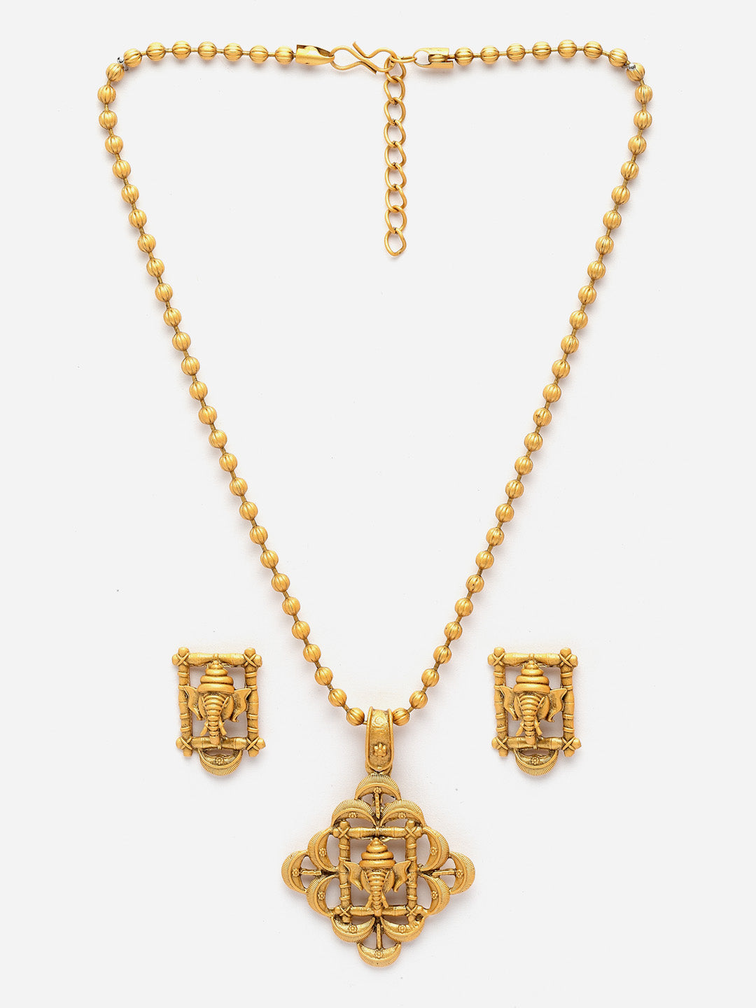 Gold-Plated CZ-Studded Ganesh Shaped Pendant With Chain