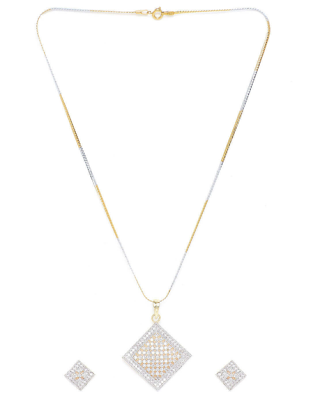 Gold-Plated Silver-Toned & White CZ-Studded Square Shape Handcrafted Jewellery Se