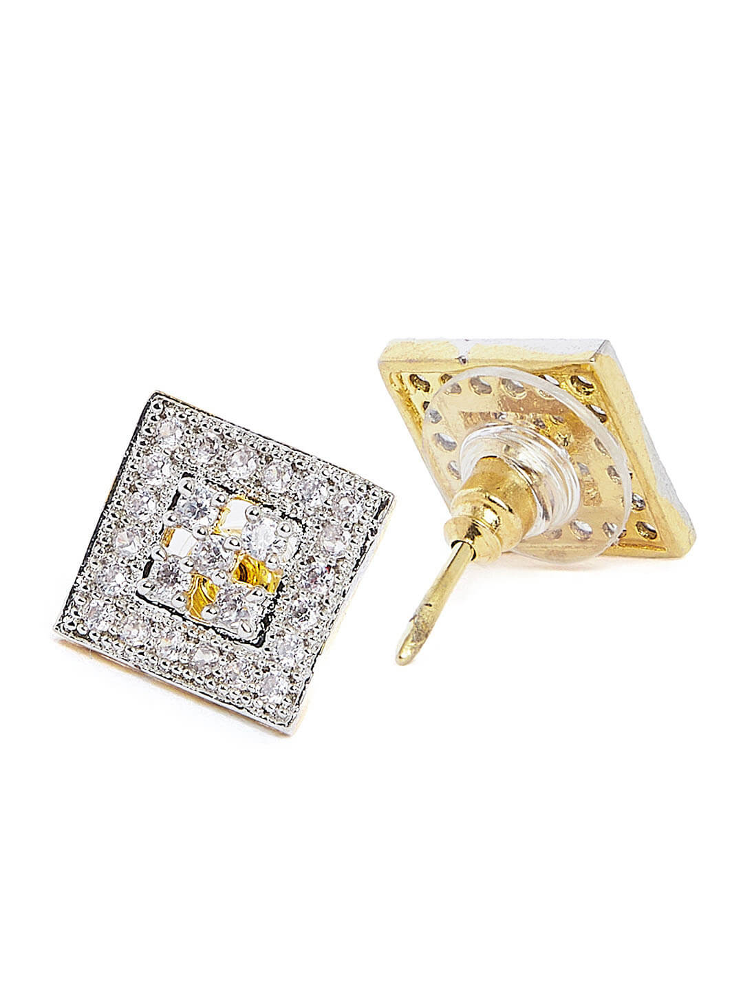 Gold-Plated Silver-Toned & White CZ-Studded Square Shape Handcrafted Jewellery Se