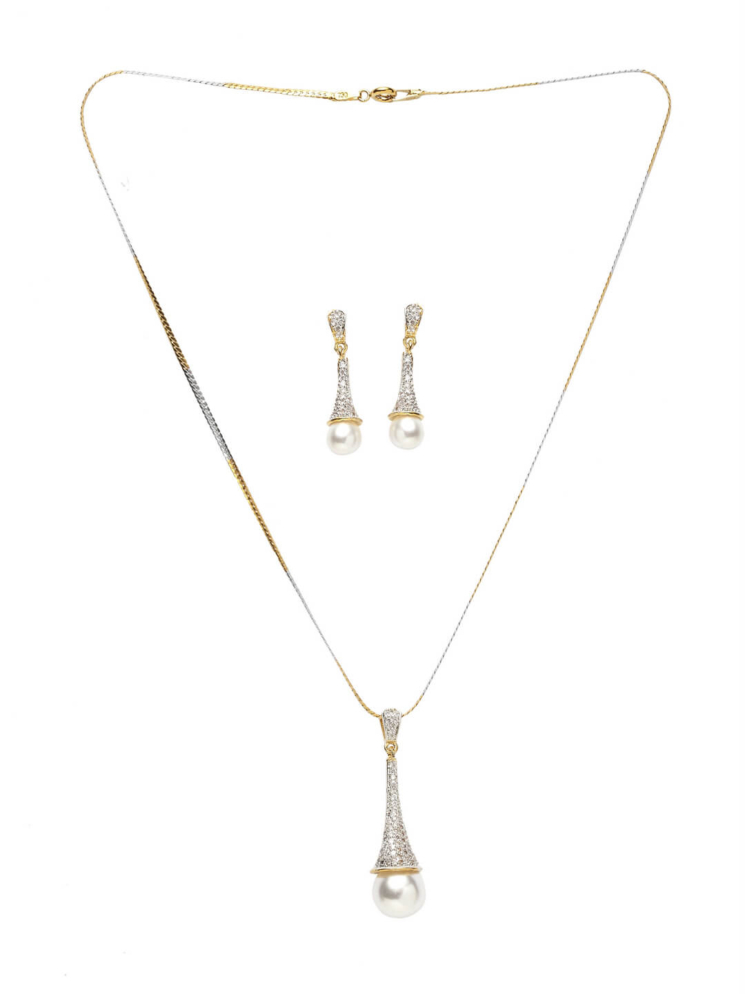 PANASHE Gold-Plated Silver-Toned CZ Stone Studded Handcrafted Copper Jewellery Set