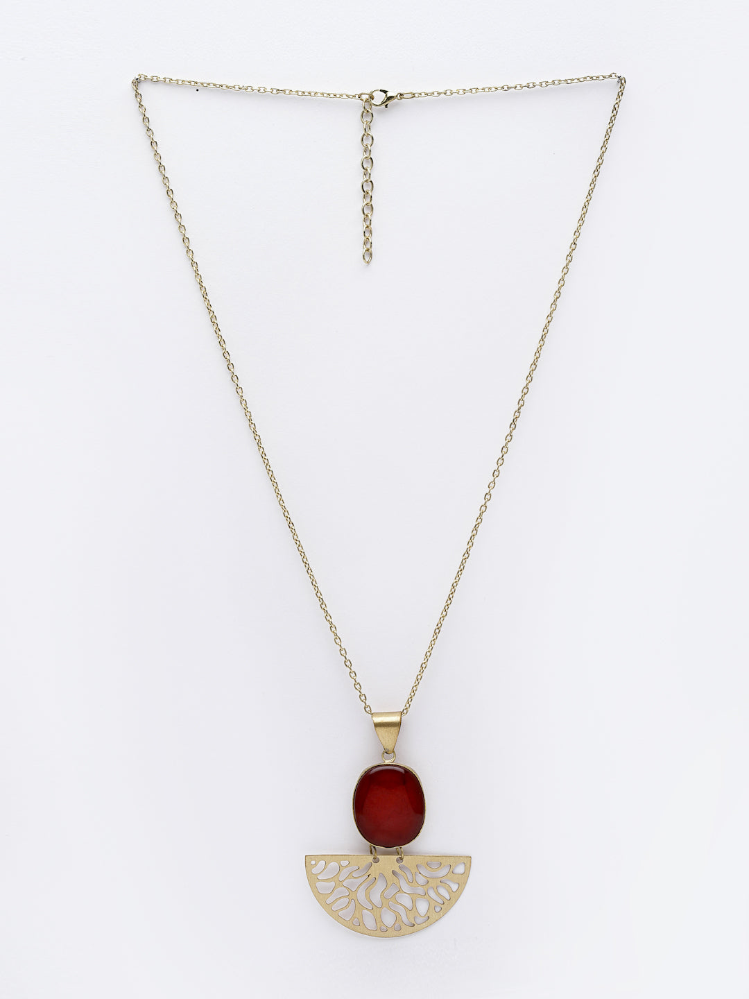 Gold-Plated Stone-Studded Pendant with Chain