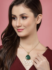 Gold-Plated Stone-Studded Pendant with Chain