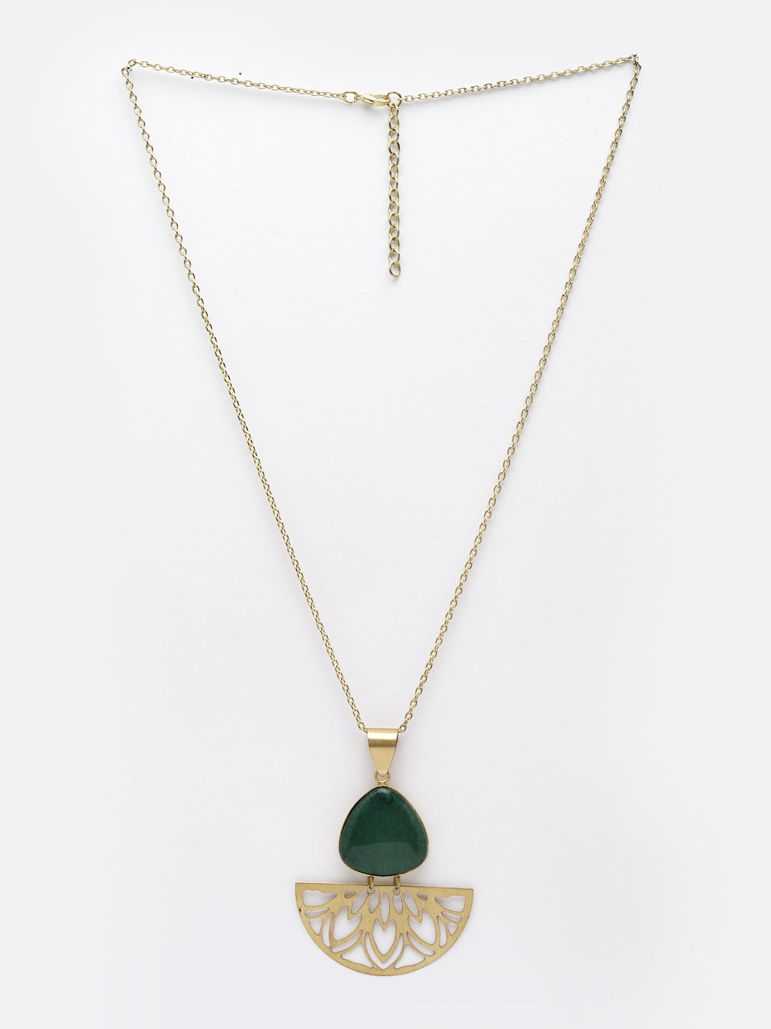 Gold-Plated Stone-Studded Pendant with Chain