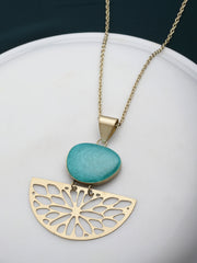 Gold-Plated Stone-Studded Pendant with Chain