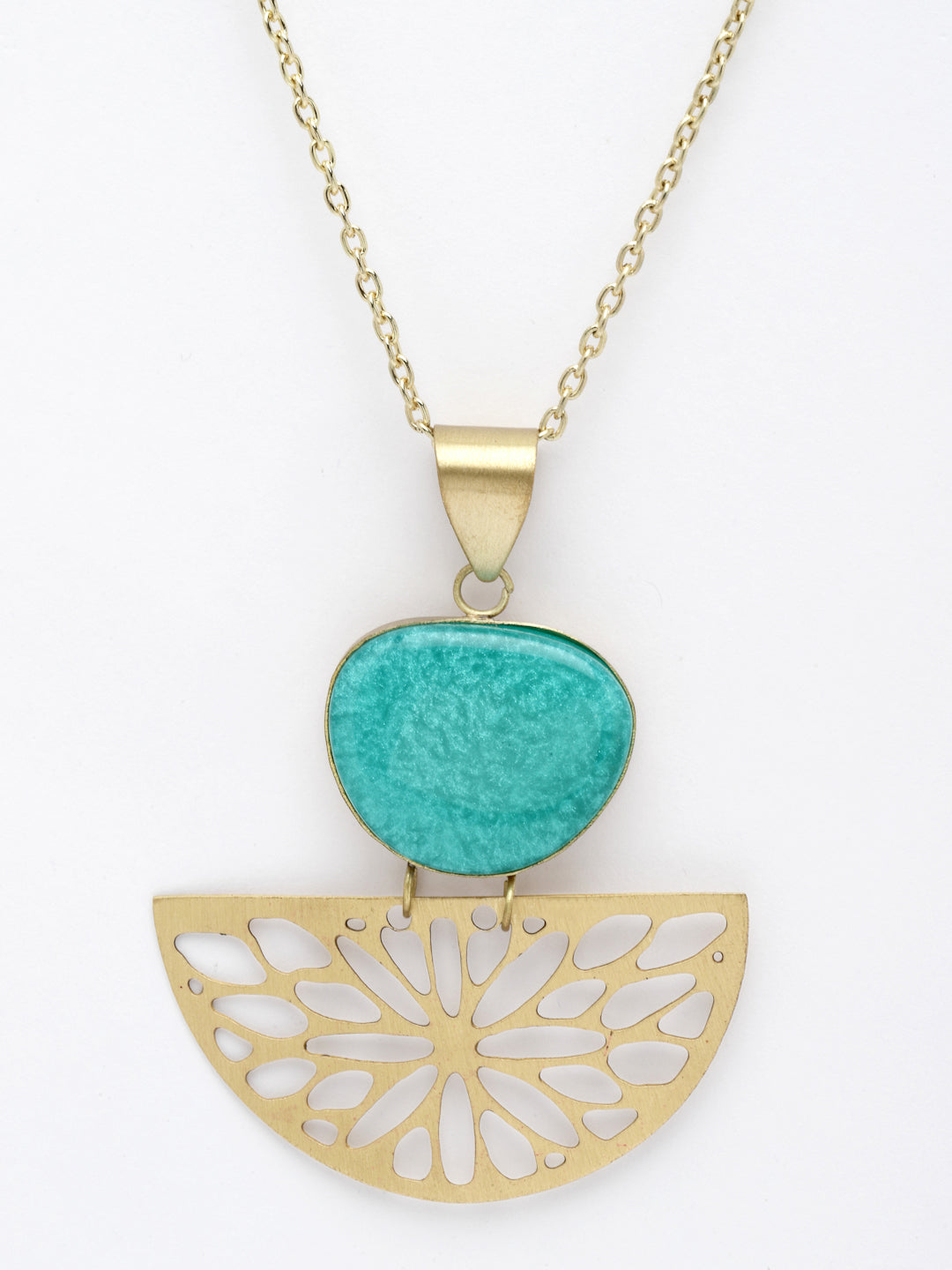 Gold-Plated Stone-Studded Pendant with Chain