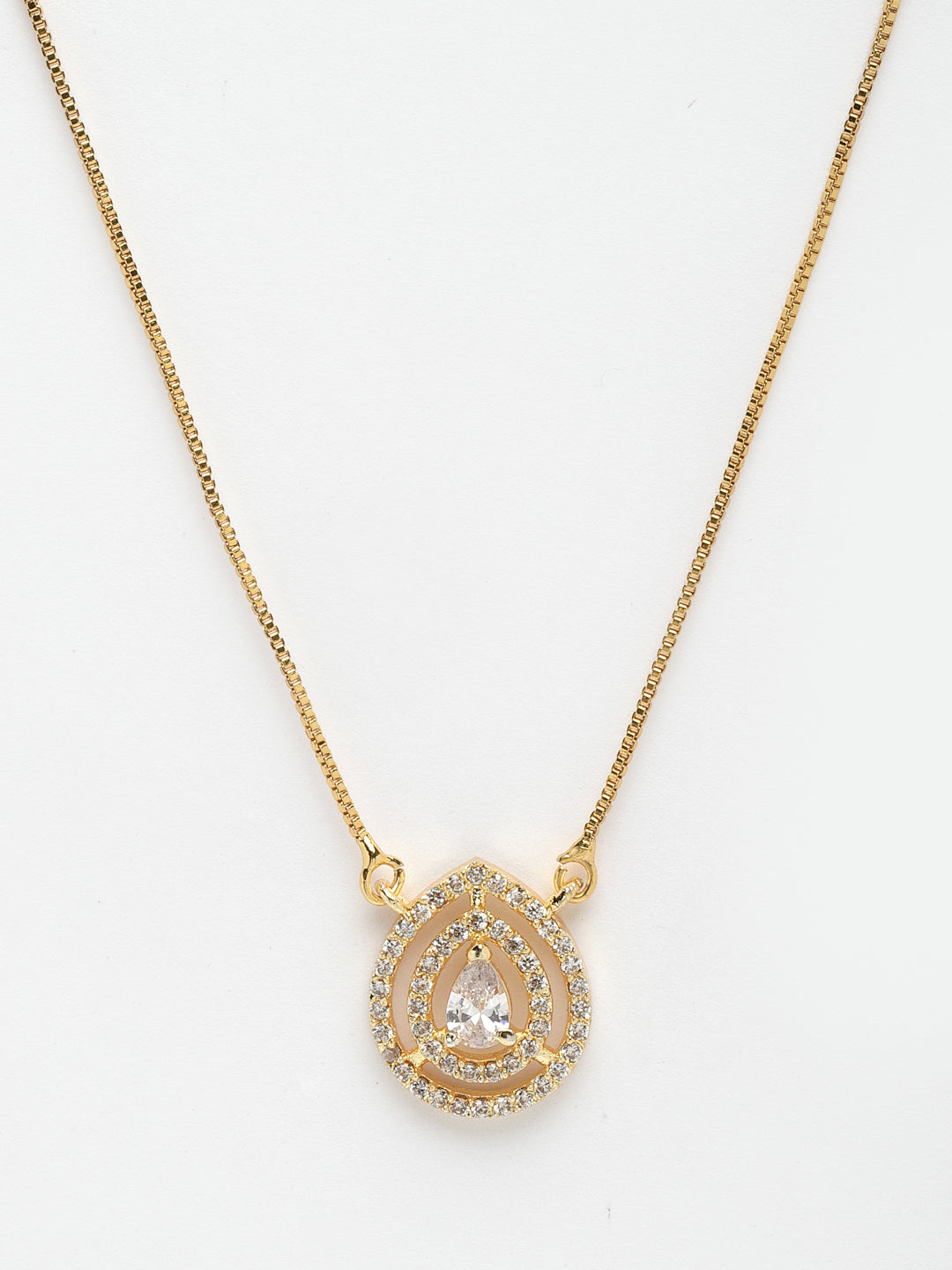 Gold-Plated CZ Stone-Studded Geometric Shaped Pendant With Chain