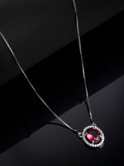 Women Silver-Plated Cubic Zirconia-Studded Pendant with Link Chain