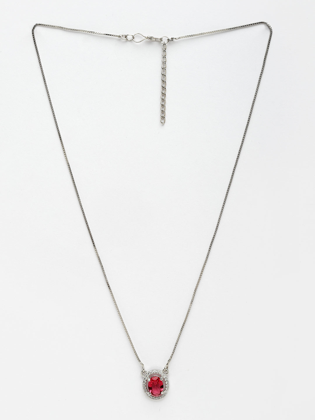 Women Silver-Plated Cubic Zirconia-Studded Pendant with Link Chain