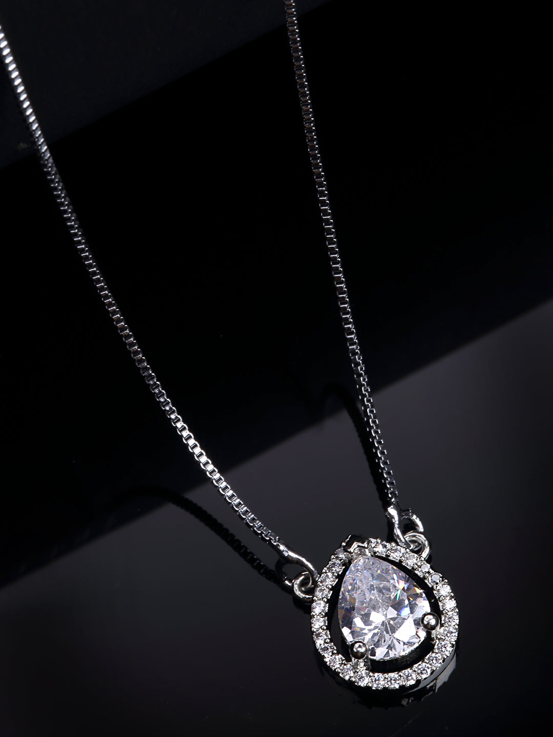 Women Silver-Plated & CZ-Studded Pendant With Chain