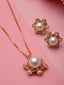 Gold-Plated Stone Studded Pearl Pendant With Earrings