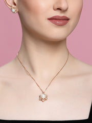 Gold-Plated Stone Studded Pearl Pendant With Earrings