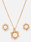 Gold-Plated Stone Studded Pearl Pendant With Earrings