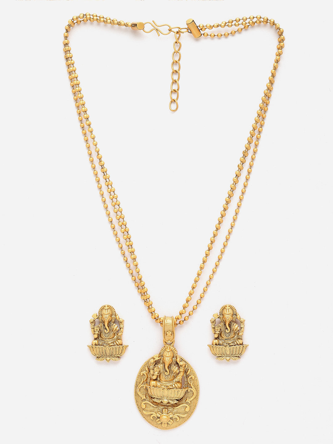 Gold-Plated CZ-Studded Ganesh Shaped Pendant with Chain