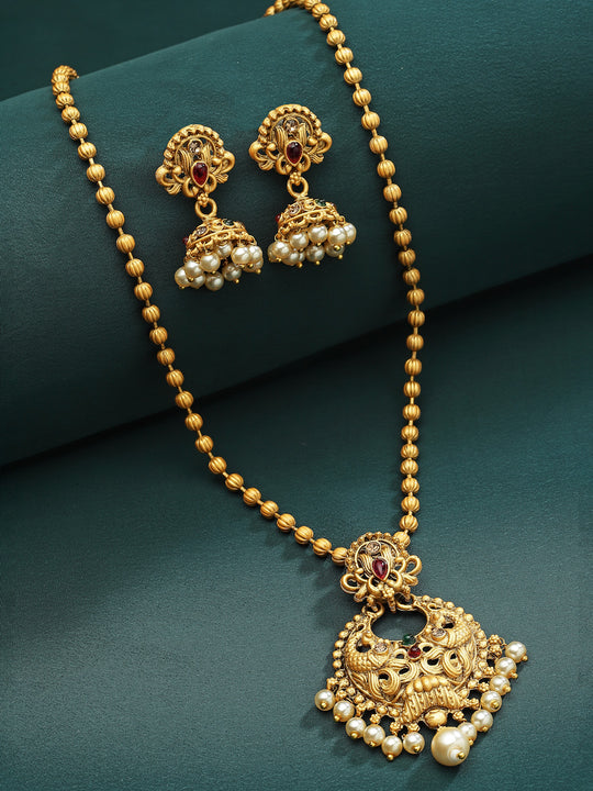 Gold-Plated CZ-Studded Pendant With Chain