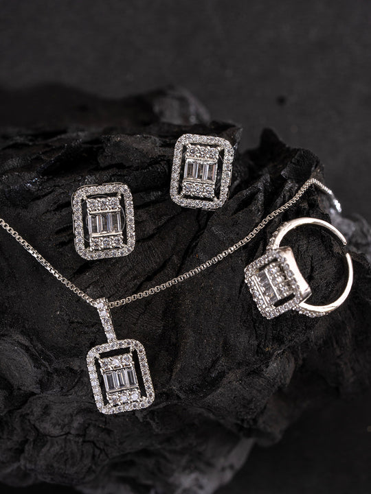 Silver-Plated Cubic Zirconia Studded Jewellery Set