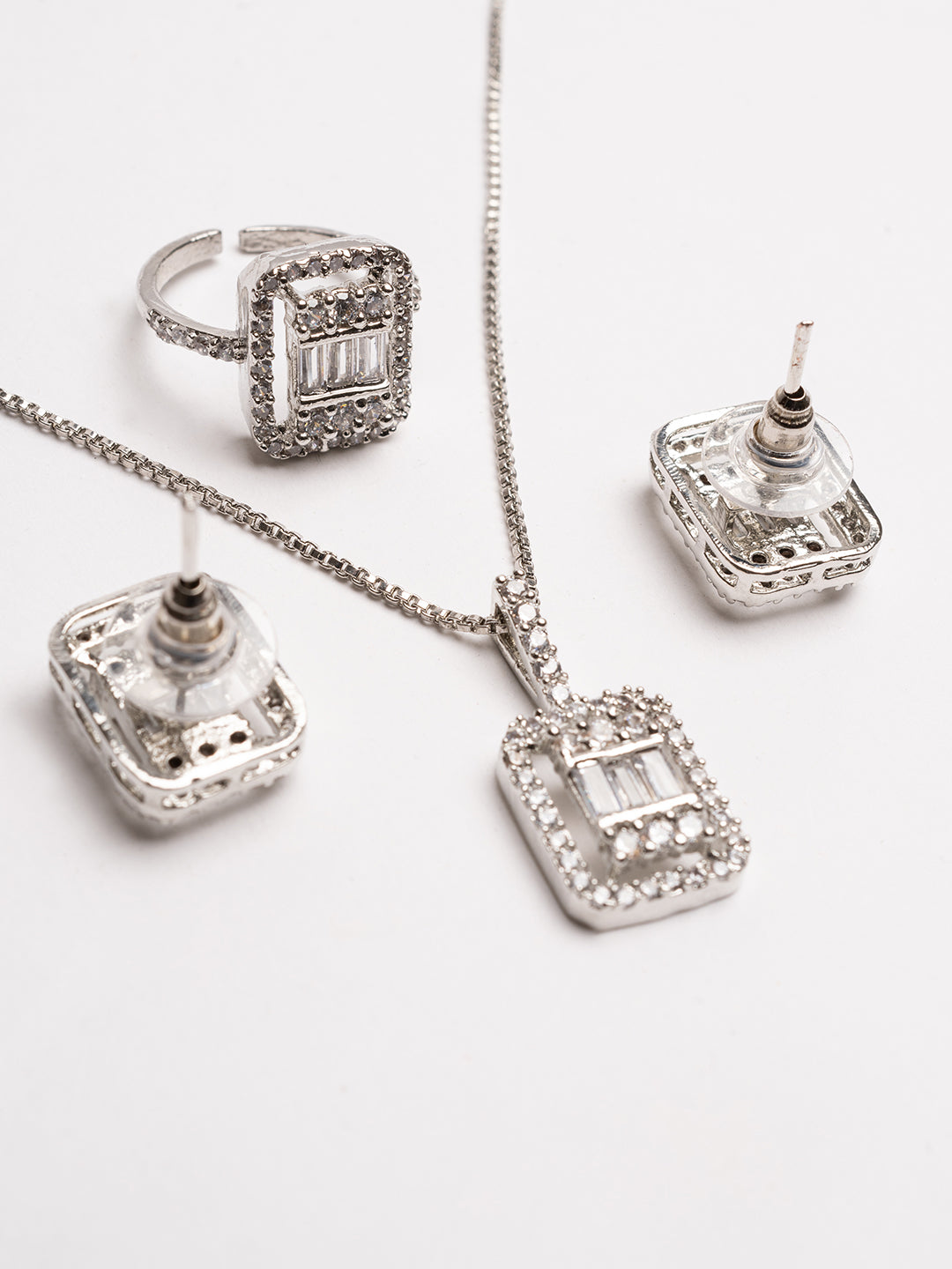 Silver-Plated Cubic Zirconia Studded Jewellery Set