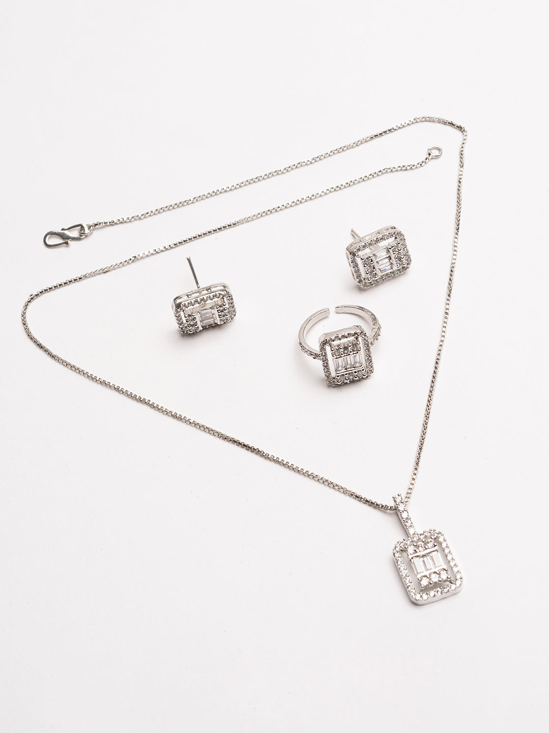 Silver-Plated Cubic Zirconia Studded Jewellery Set