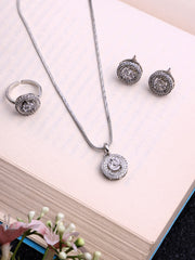 Silver-Plated Cubic Zirconia Stone Studded Jewellery Set