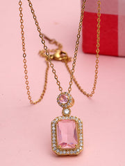 Gold-Plated Cubic Zirconia Studded Solitaire Pendant with Chain