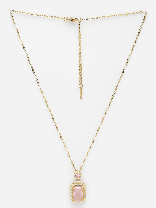 Gold-Plated Cubic Zirconia Studded Solitaire Pendant with Chain