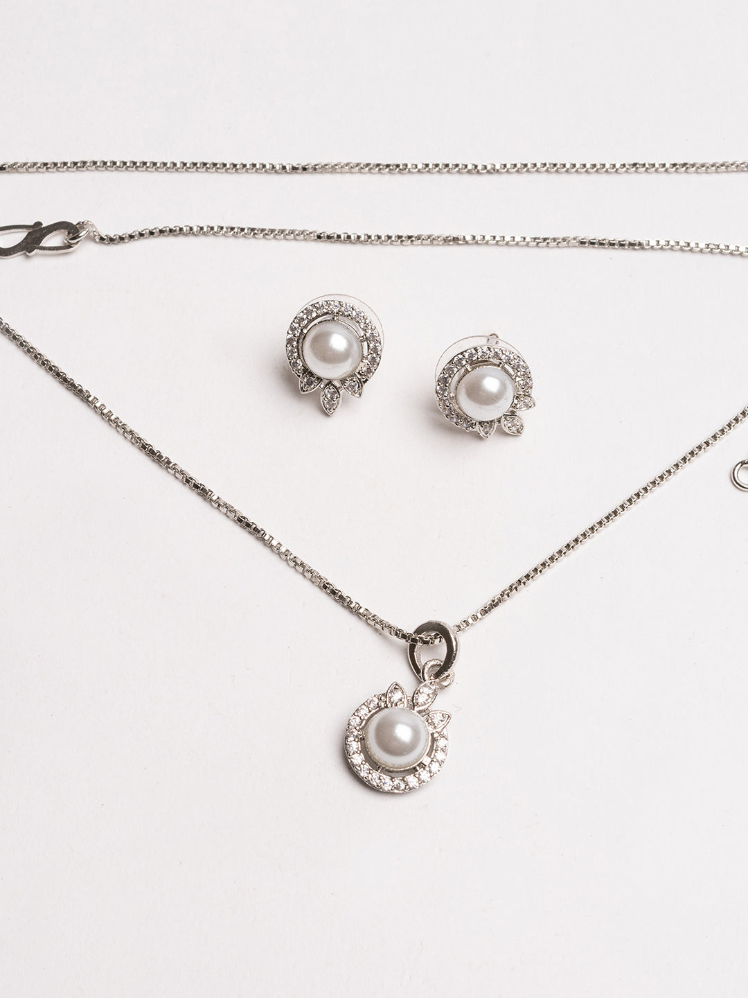 Silver-Plated Cubic Zirconia Studded Jewellery Set