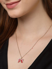 Gold Plated Red Bow Pendant With Chain