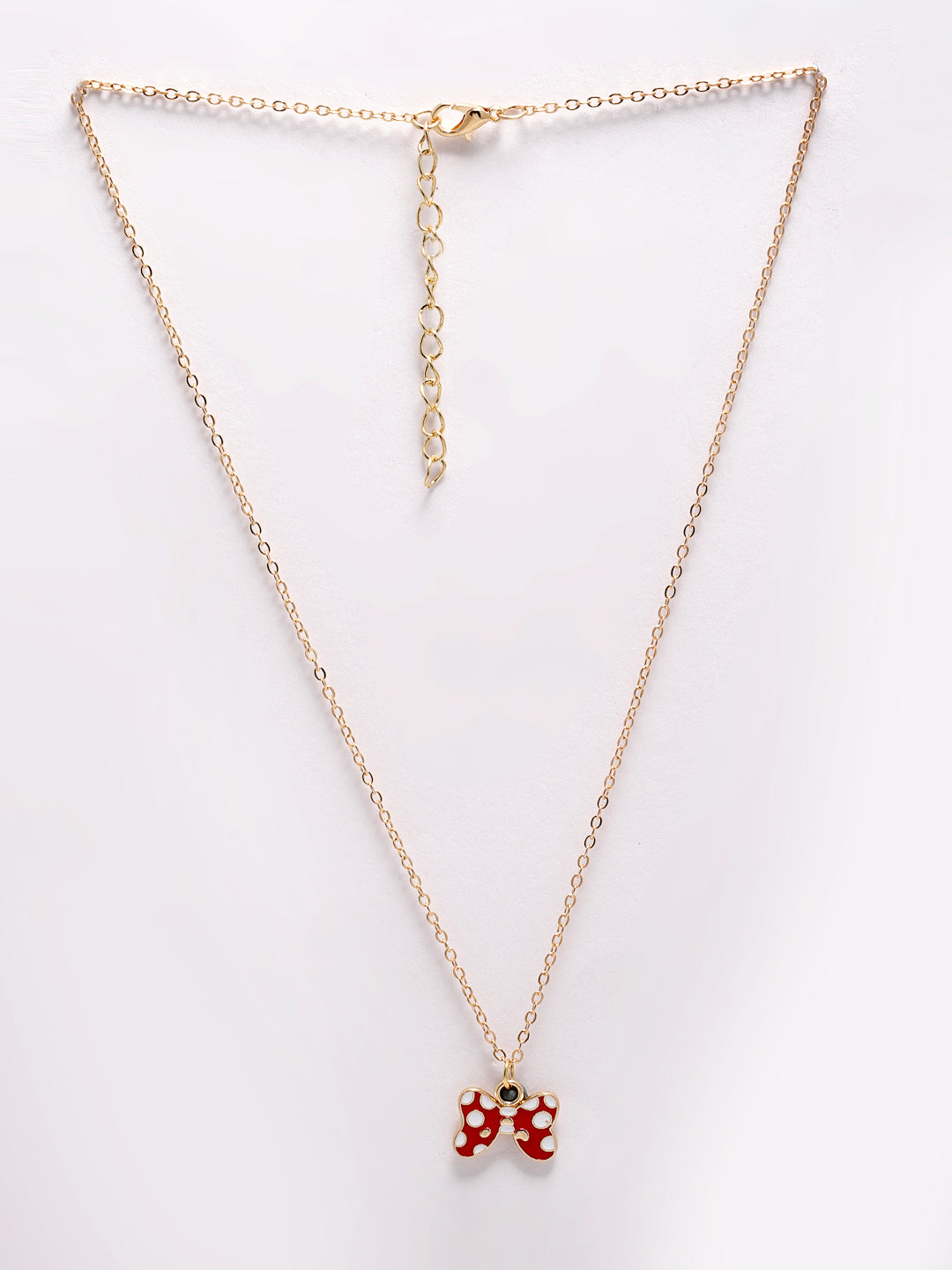 Gold Plated Red Bow Pendant With Chain