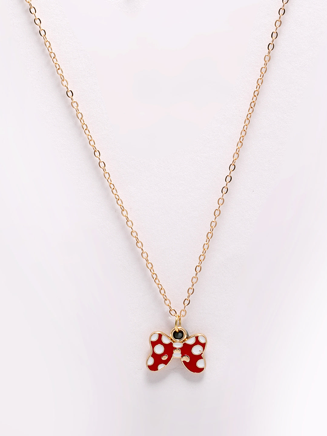 Gold Plated Red Bow Pendant With Chain