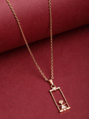 Gold-Plated Gold CZ Studded Handcrafted Pendant With Chain