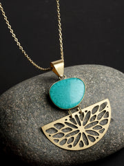 Gold-Plated Turquoise-Studded Pendant With Chain