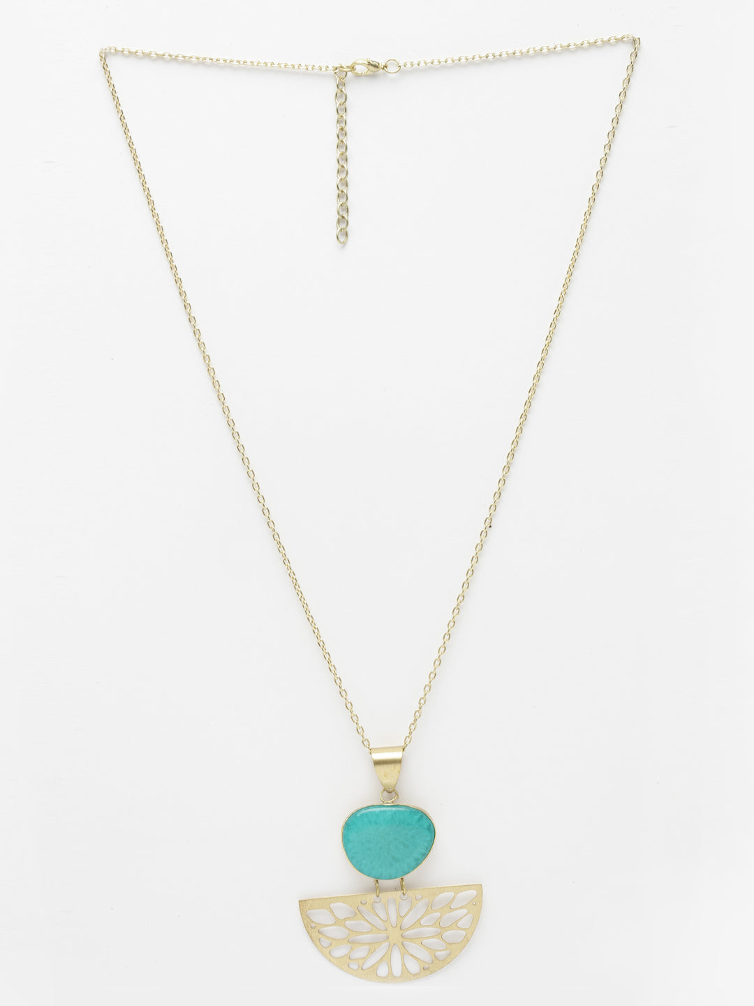 Gold-Plated Turquoise-Studded Pendant With Chain