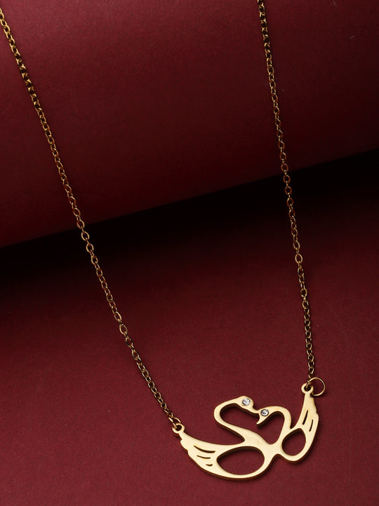 Gold-Plated CZ Studded Love Birds Pendant With Chain
