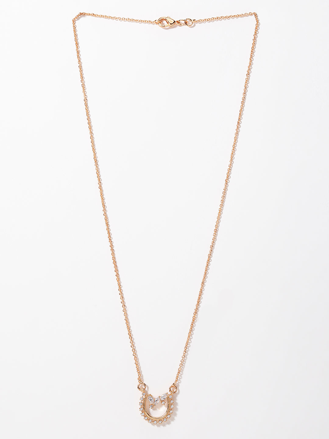Gold-Plated Cubic Zirconia-Studded Brass Pendant With Chain