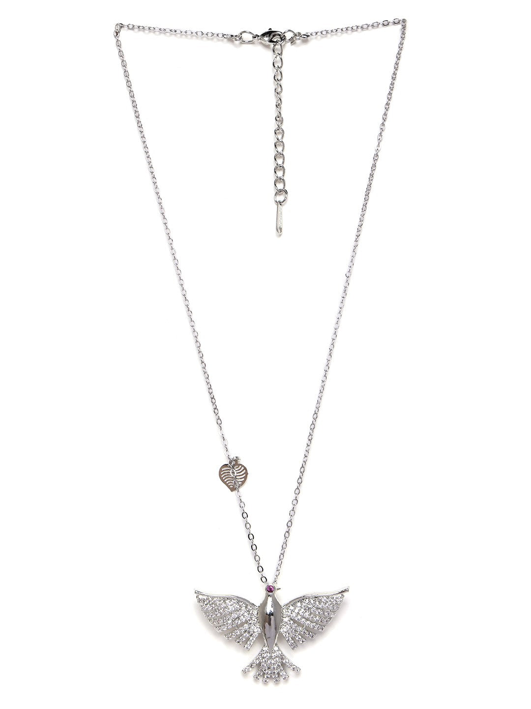 Silver-Plated Stone Studded Butterfly Shaped Brass Pendant With Chain