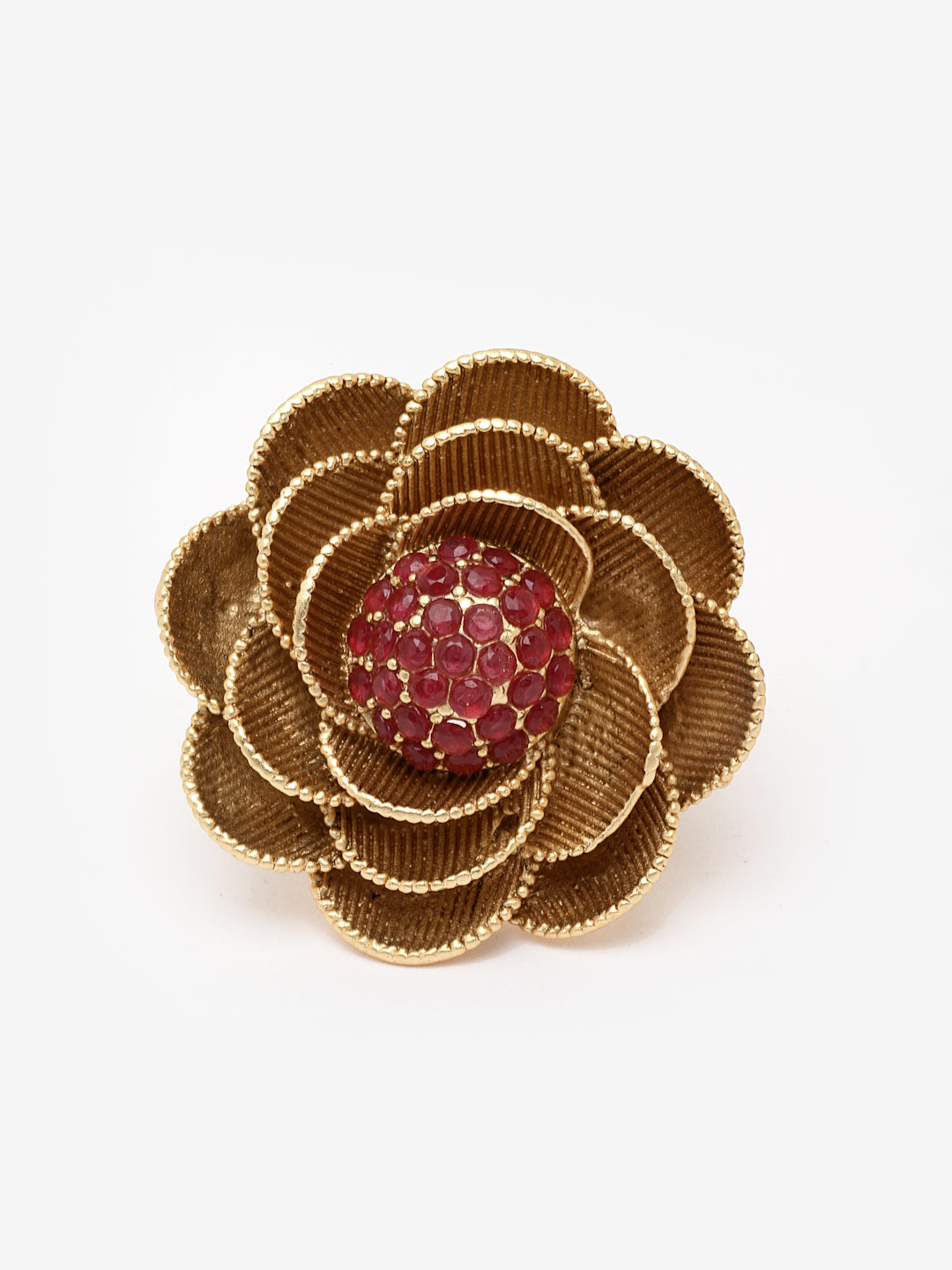 Women Gold-Plated Stone Studded Adjustable Finger Ring