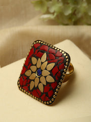 Gold-Plated Square-Shaped Adjustable Finger Ring