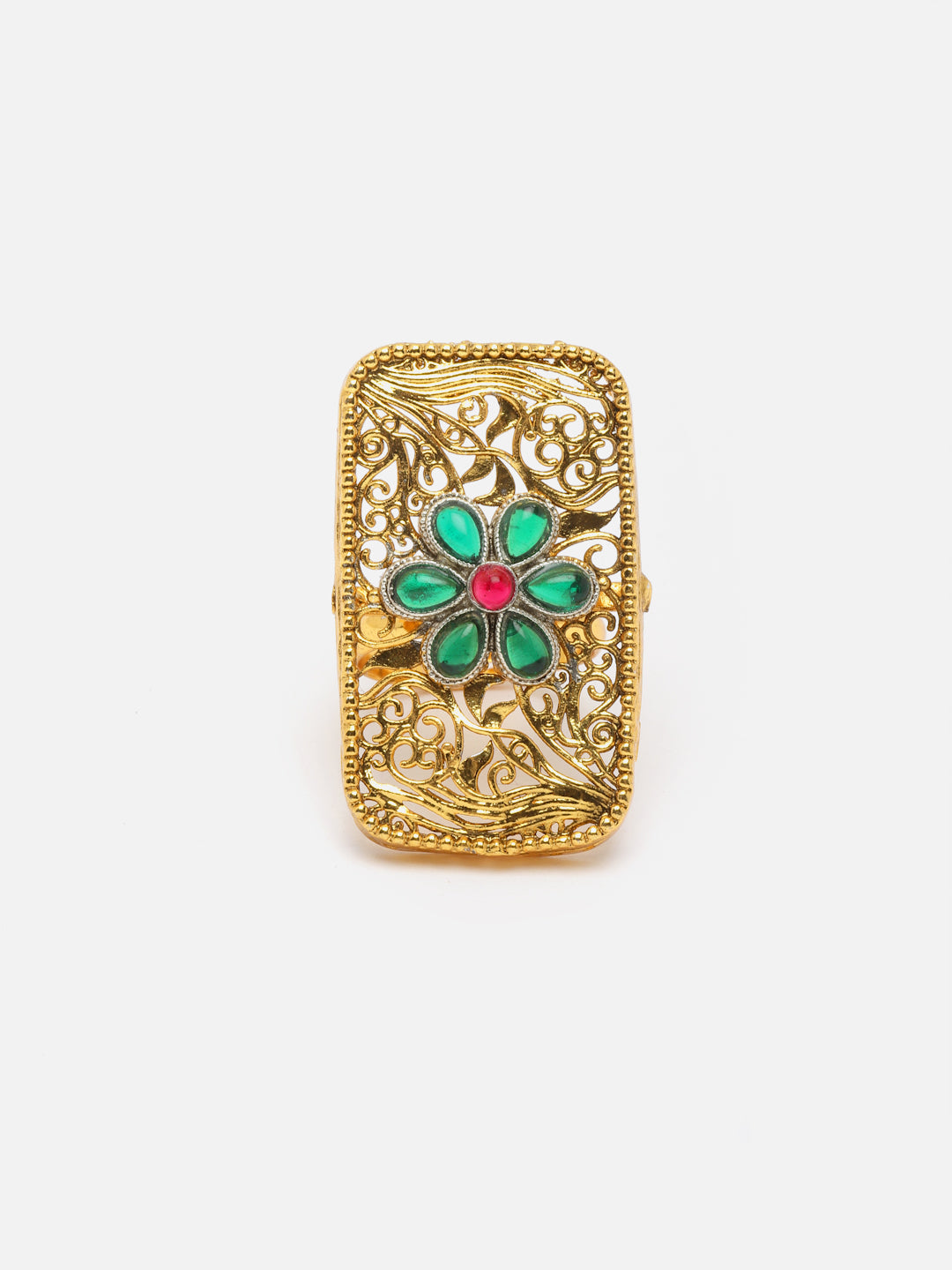 Gold-Plated Stone-Studded Finger Ring