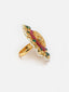 Gold-Plated Stone-Studded & Pearl Beaded Finger Ring