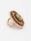 Gold-Plated Stone-Studded & Pearl Beaded Finger Ring