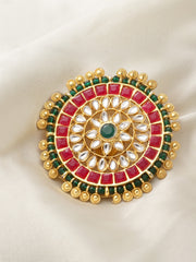 Gold-Plated Kundan-Studded & Pearl Beaded Finger Ring