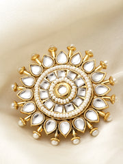 Gold-Plated Kundan-Studded & Pearl Beaded Finger Ring