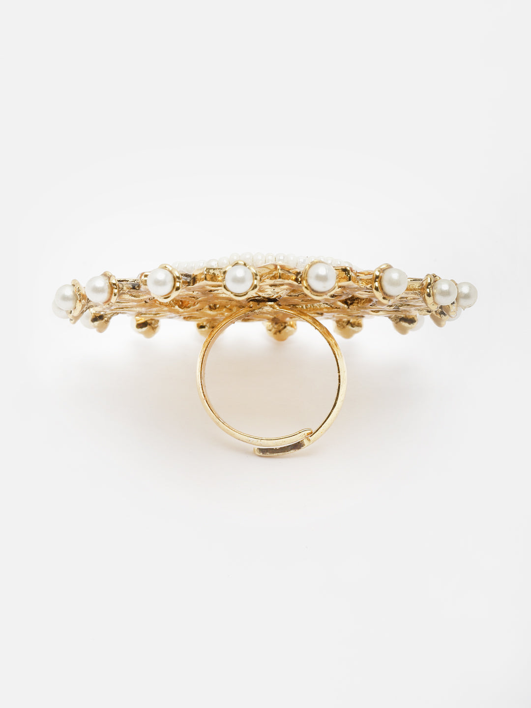 Gold-Plated Kundan-Studded & Pearl Beaded Finger Ring