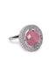 Rhodium Plated American Diamond Ring with Pink Stone Centerpiece